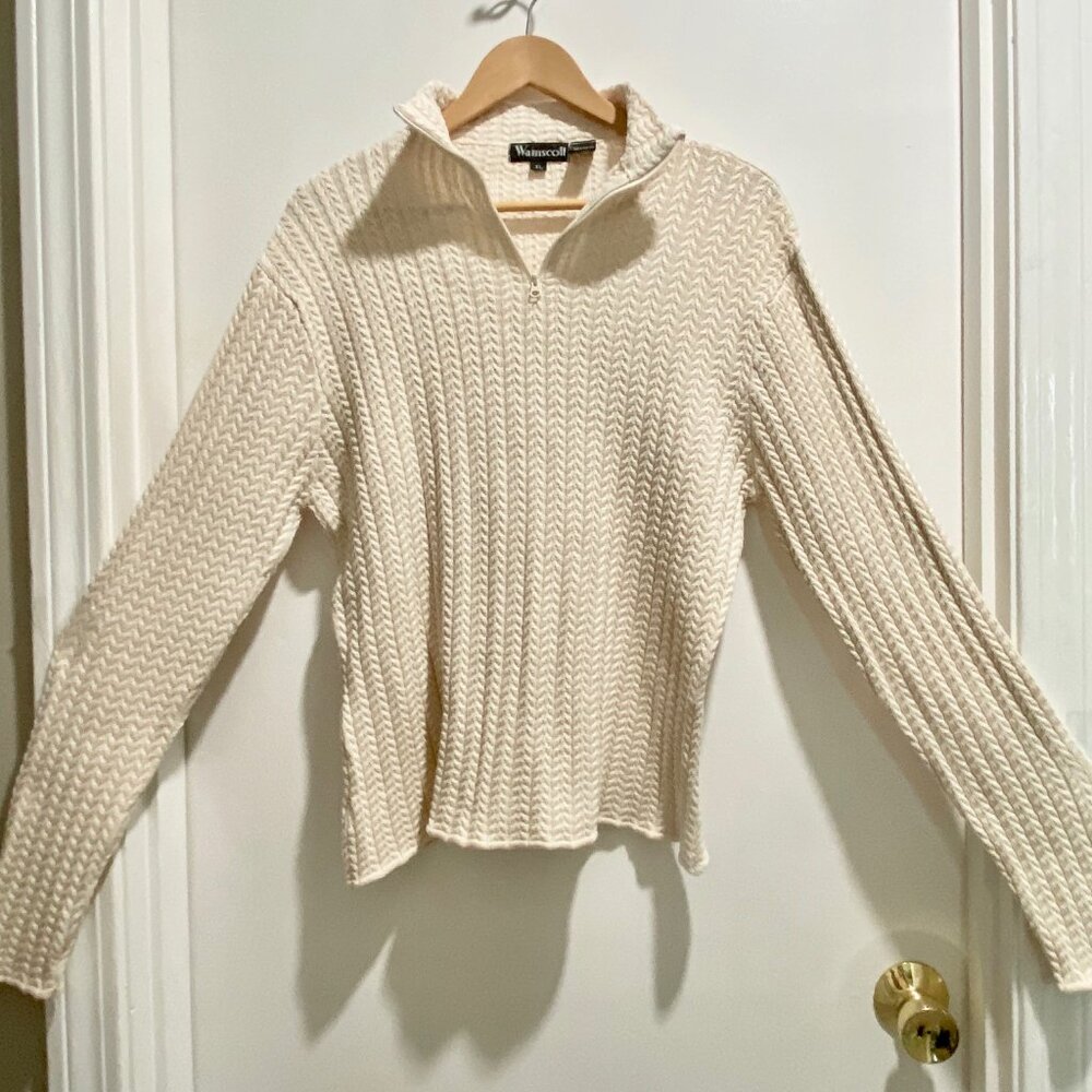Wainscott Quater Zip Cable Fisherman Cabincore Fitted Cotton Preppy Sweater XL